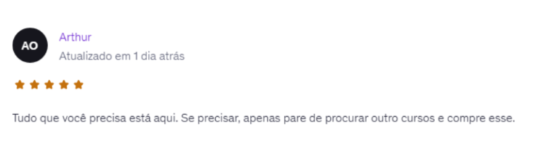 Print de comentário de aluno satisfeito com o conteúdo do curso